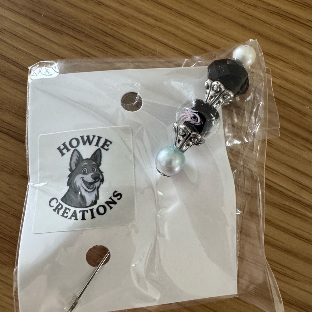 Howie Creations Beaded Black & Silver Stick Pin - NWOT